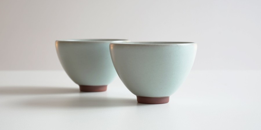 Teaware Red Blossom Tea Xu De Jia | Ru Kiln Oval Cup Pair